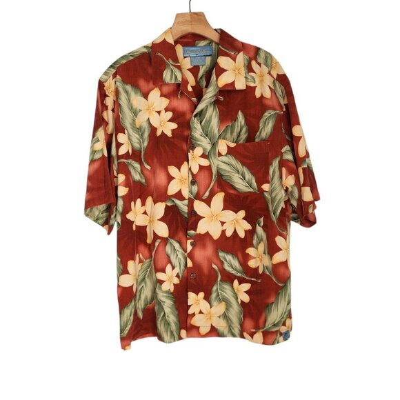 Bermuda Bay Hawaiian Shirt 100% Silk Short Sleeve Floral Tropical Mens Medium - Picture 1 of 12